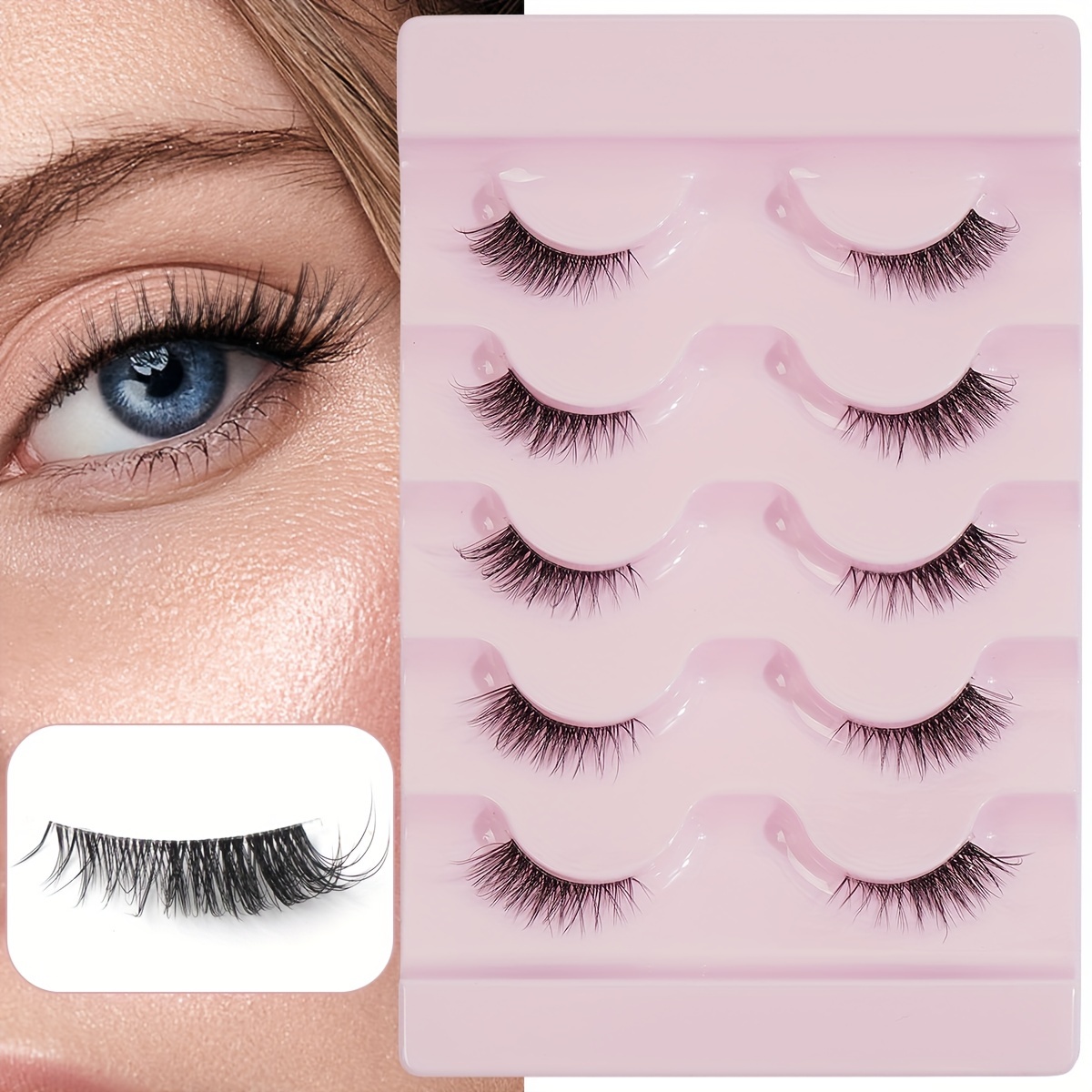 Image of Magefy Set Of 5 Half-eye False Eyelashes With Transparent Stems, Long And Fluffy, For Extension, Designed For Elongating The Outer Corners, Made Of 3d Synthetic Fibers