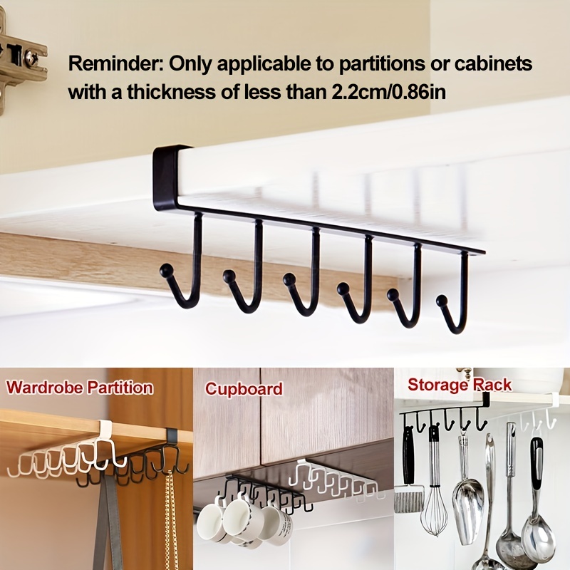 6 Hooks Cup Holder Hang Kitchen Cabinet Under Shelf Storage Rack Organizer  Hook