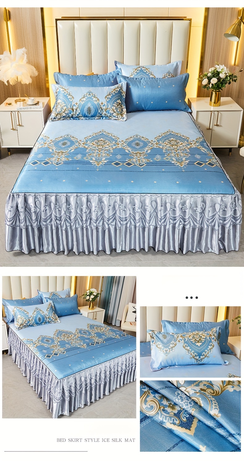 2pcs 3pcs jacquard bed skirt set with pillowcases lace hem floral pattern soft comfortable machine washable polyester   contemporary style woven fabric 120g single double size options details 15