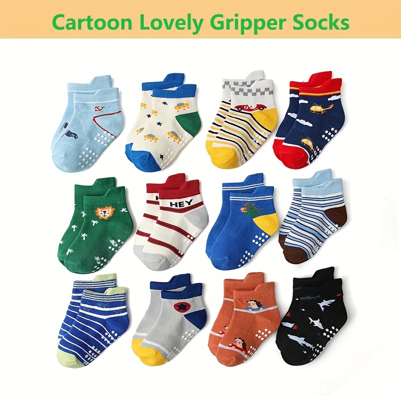 5 Pairs Kids Non Slip Socks Slippery Cotton Crew Socks for 1-12Years Old  Children Youth Boy Girl