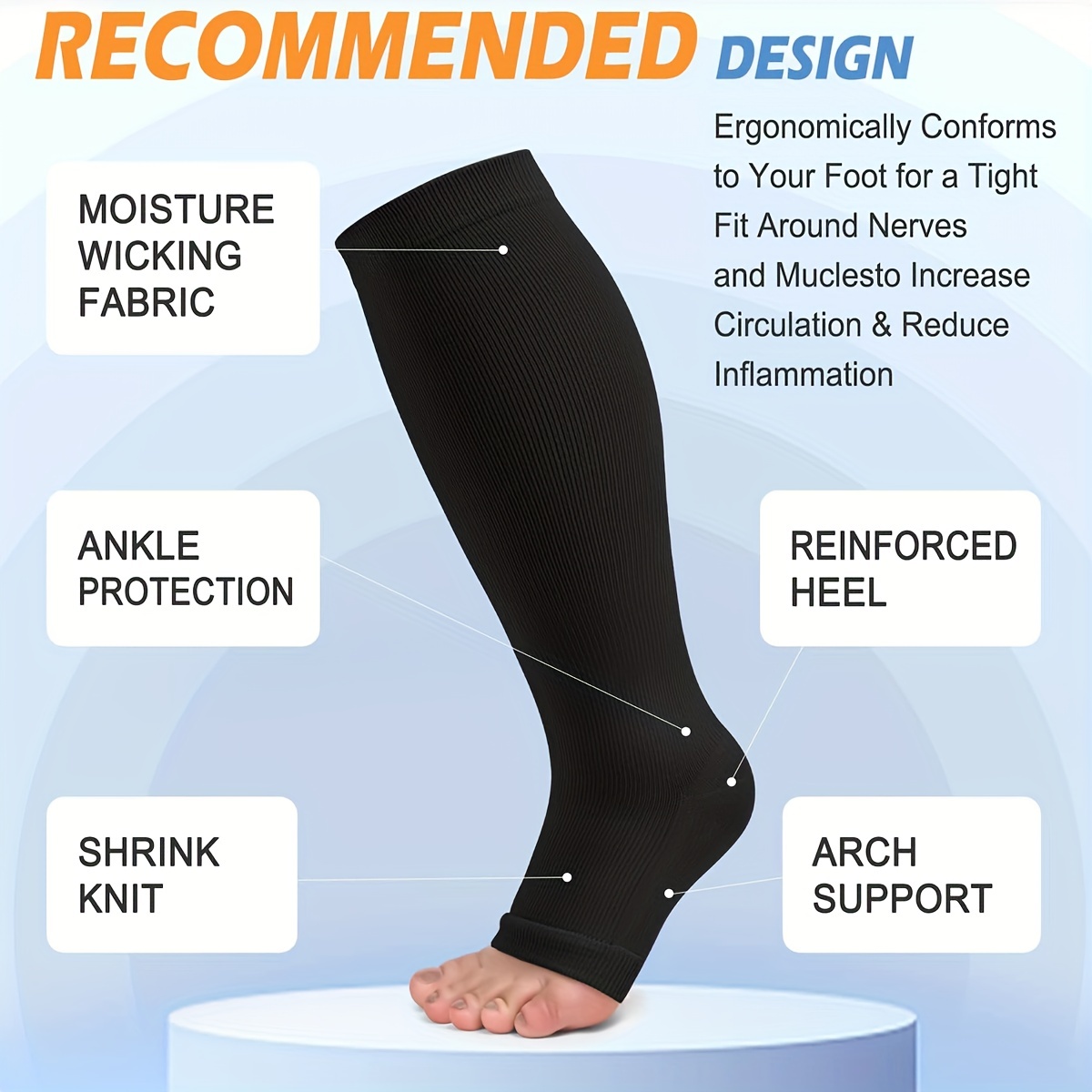  Open Toe Compression Socks For Women & Men 20-30mmHg Toeless  Sock Knee High Support Stockings For Circulation Nurses Pregnant Travel