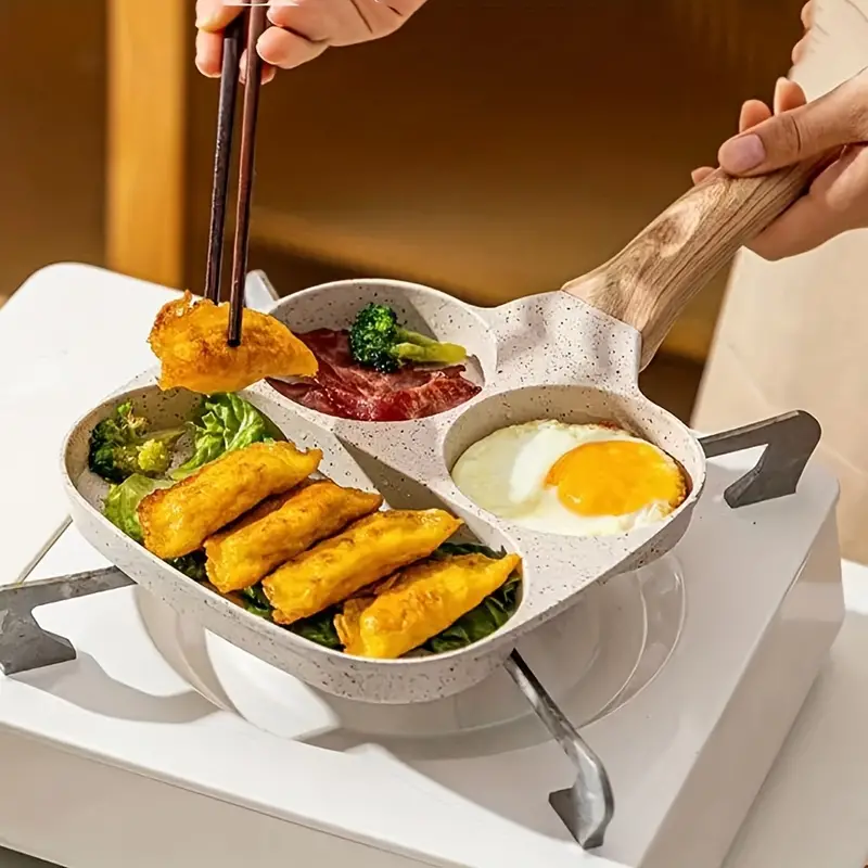 Nonstick Egg Frying Pan - 3 Section Square Grill Pan Divided