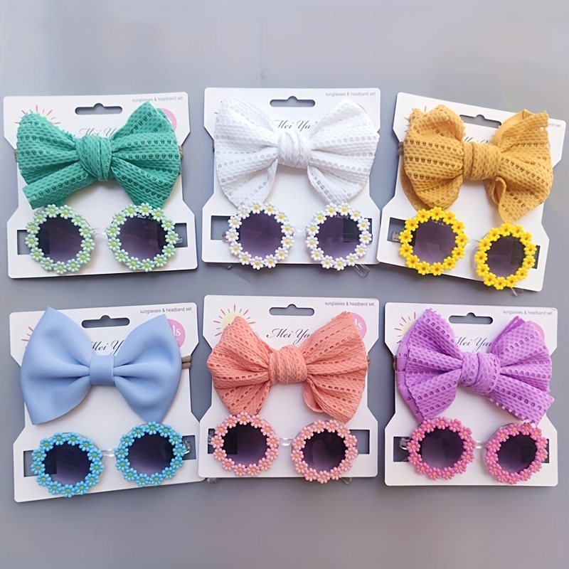 

Hot Selling Cute Children's Sunglasses Headband Set, Flower Sunglasses Hollow Bow Hair Band Two-piece Set For Boys Girls Baby