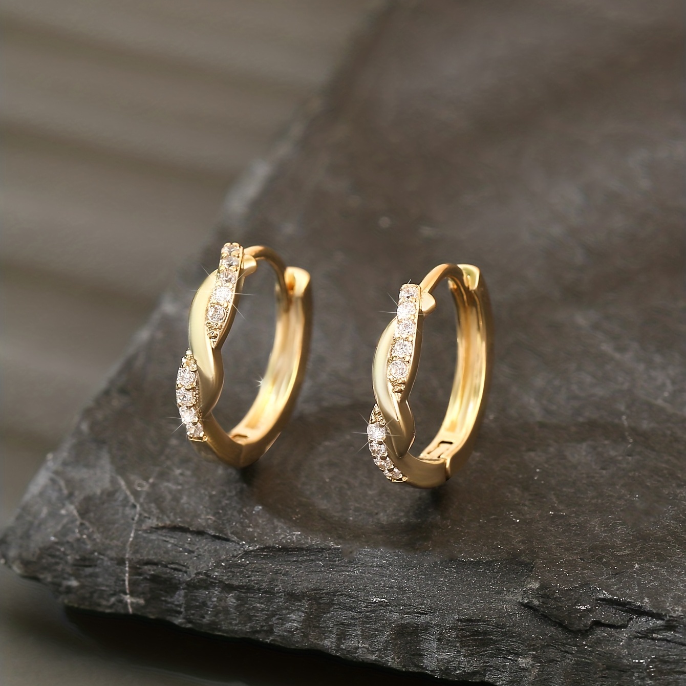 Copper Zirconium Round Earrings & Hollow Hoops Set