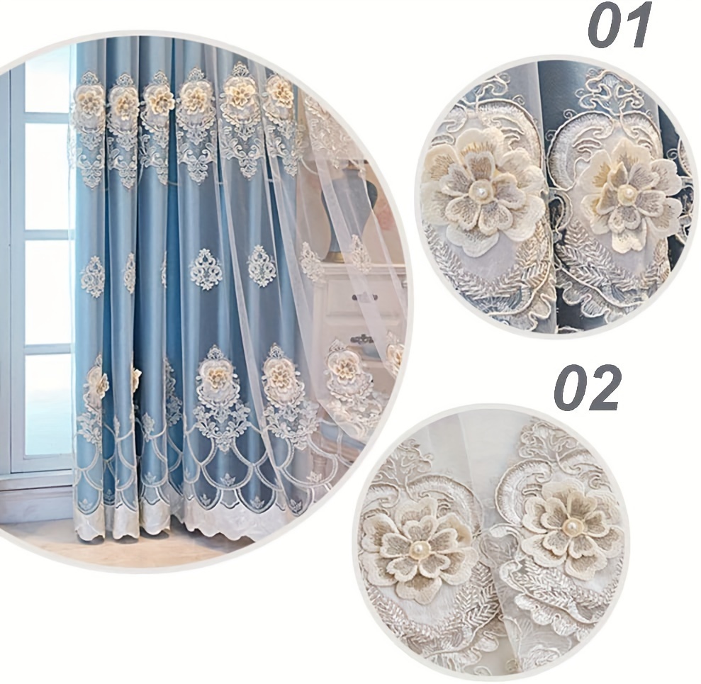 2 panels european romantic flowers embossed jacquard double layer blackout curtain for living room bedroom home decor grommet top window curtains details 7