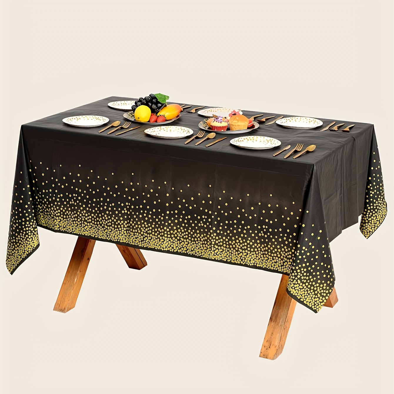 Manteles de plástico para mesas rectangulares, paquete de 6 manteles  desechables para fiestas, manteles rectangulares con confeti de puntos de  oro