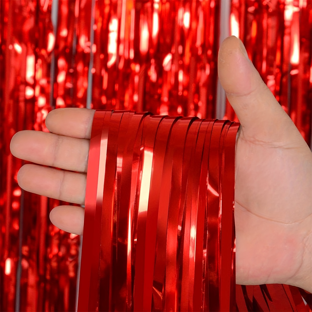 Iridescent Red Backdrop Fringe, Iridescent Red Streamers For Red