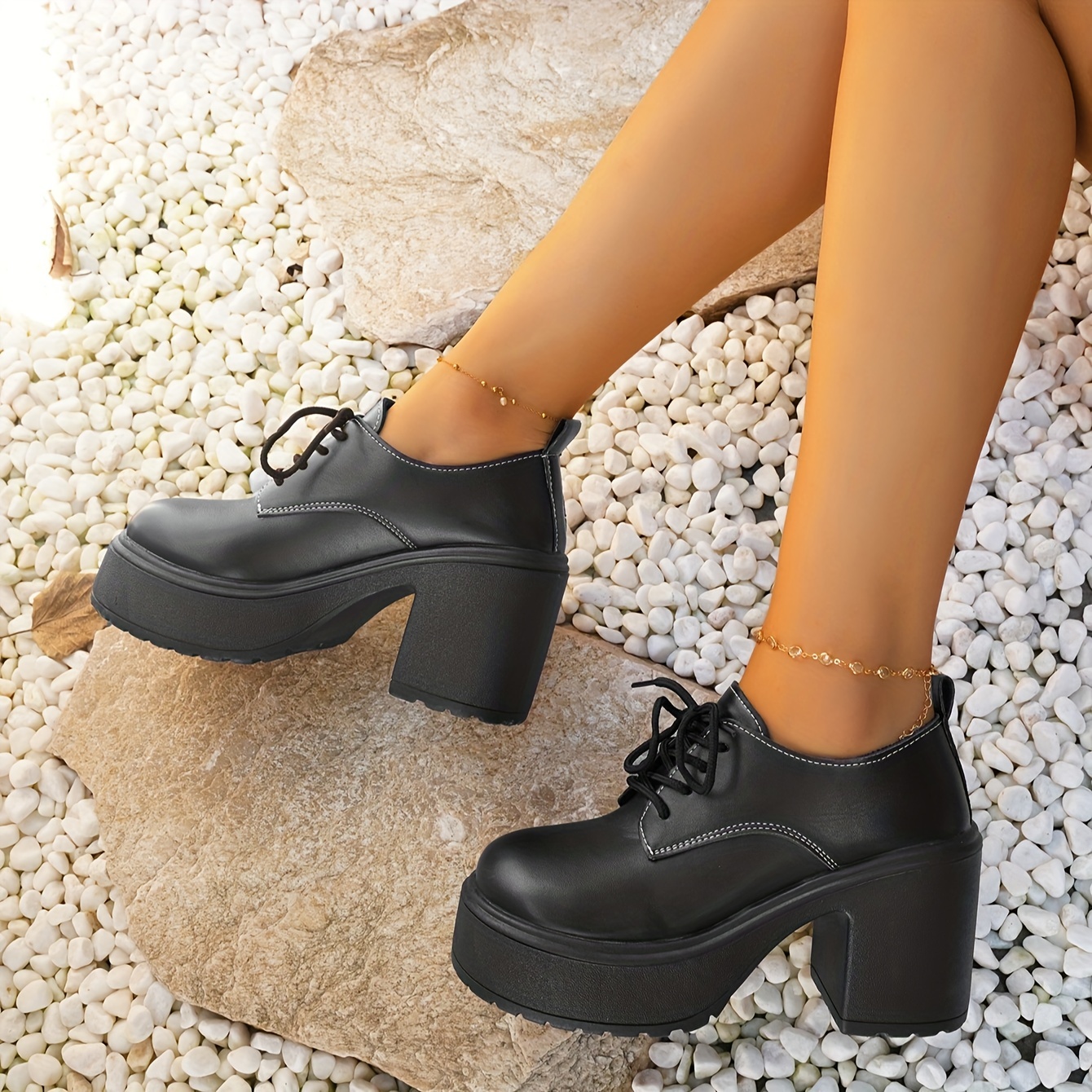 Mujeres Tacón Grueso Color Sólido Elegantes Zapatos Vestir - Temu