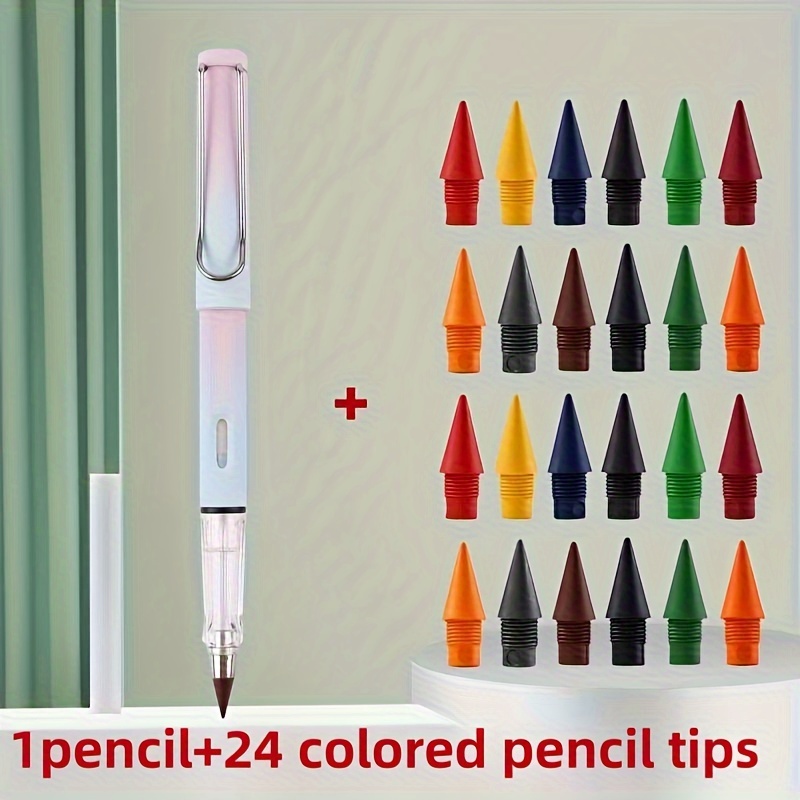 1個の鉛筆と24個の鉛筆チップ付き、自動カラー鉛筆の芯は書き終えることができません、消しゴムで切らずに手を汚すのは簡単ではありません、図面を描くことができます　美術・工芸・裁縫　Temu　Japan