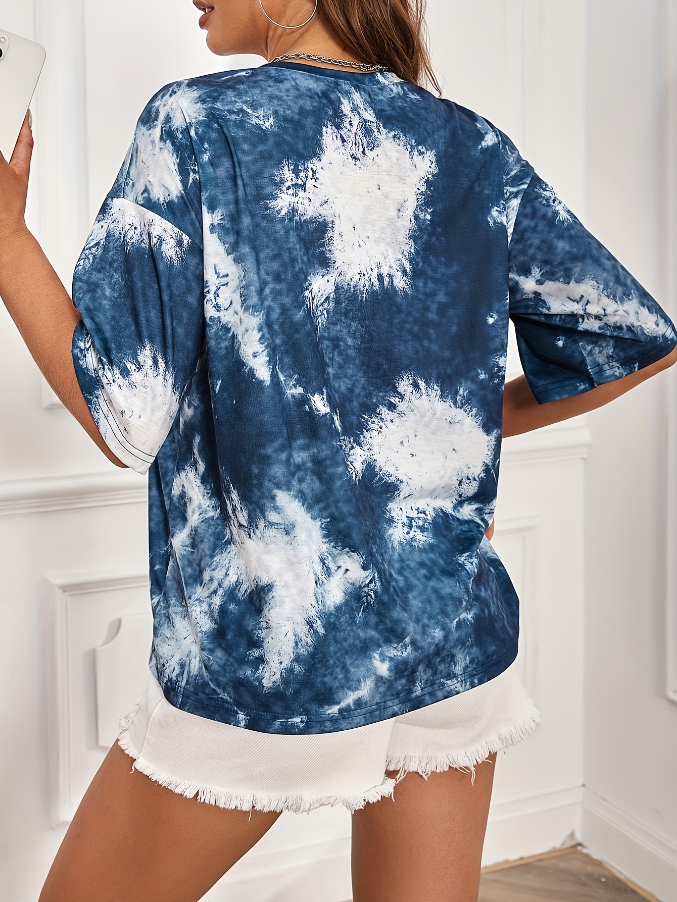 Lucky Brand Womens Blue Tie Dye T-Shirt Short Sleeve Size XS