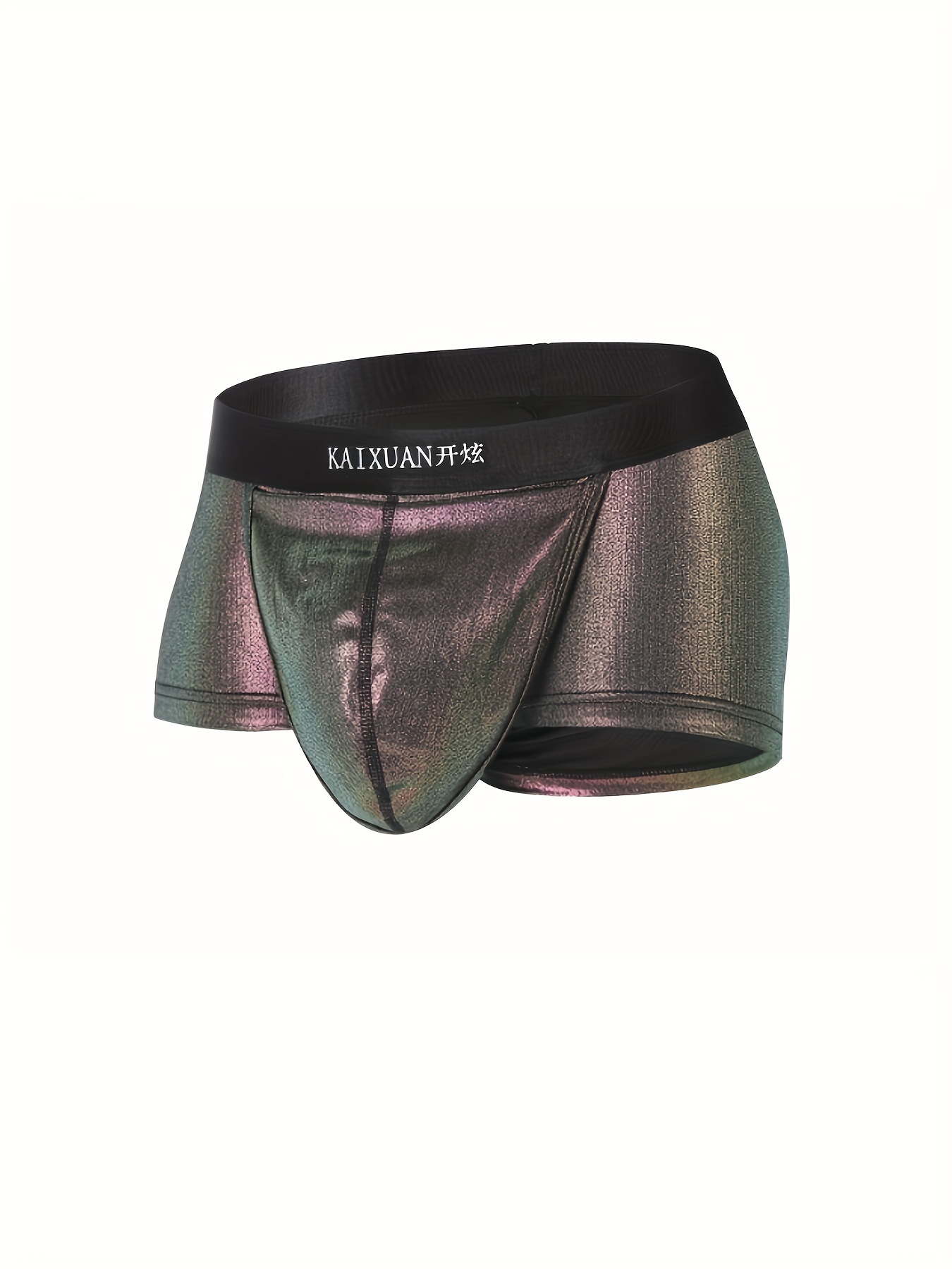 New Men's Faux Leather Glitter Boxer Briefs, U Convex Highlighting  Elasticity Comfortable Underwear