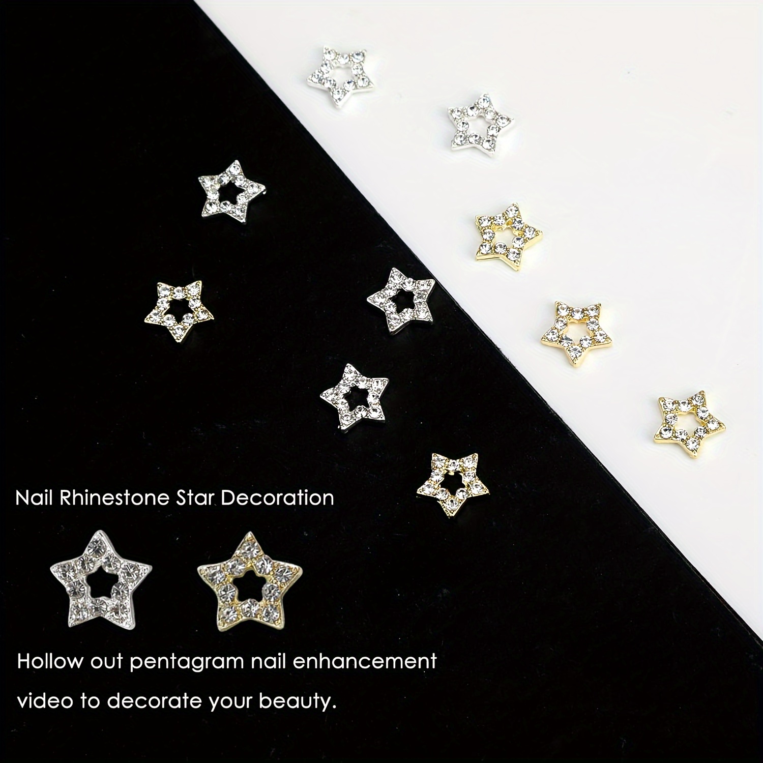 15Pcs Alloy Star Nail Charms Rhinestones for Nails 3D Stars Nail