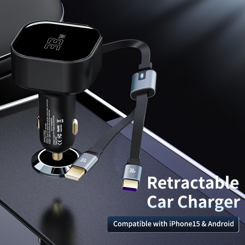 1 Retractable Car Charger Car Fast Charging For Iphone And - Temu