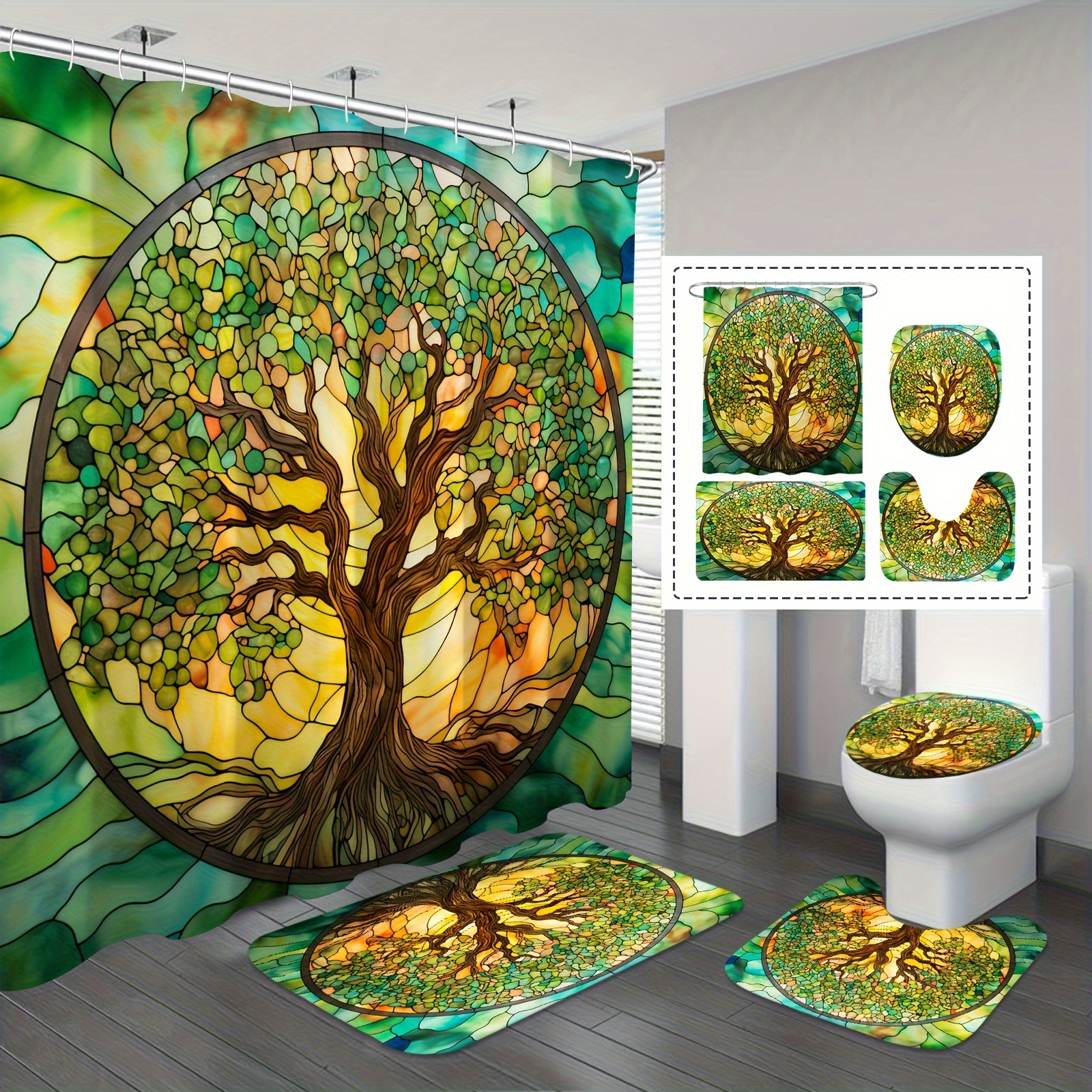 Fantasy Mushroom Shower Curtain Fairy Forest Tree Jungle Green
