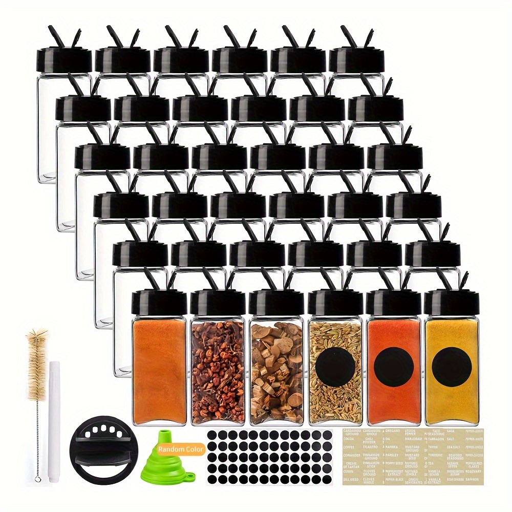  AOZITA 24 Pcs Glass Spice Jars with Labels - 4oz Empty Square  Spice Bottles Containers, Condiment Pot - Shaker Lids and Airtight Metal  Caps - Silicone Collapsible Funnel Included: Home & Kitchen