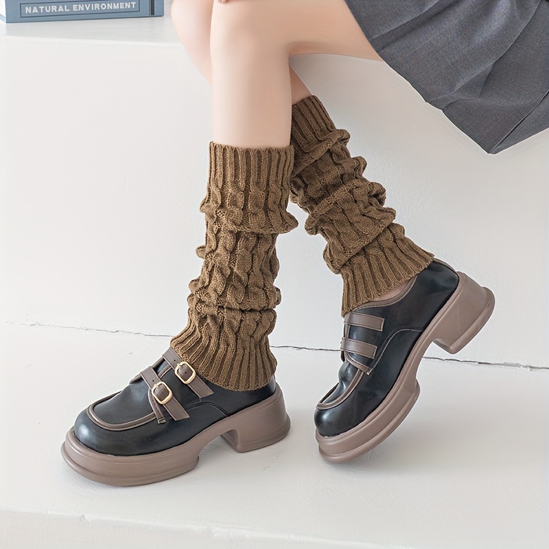 

1 Pair Retro Solid Cable Knitted Leg Warmers, All-match Knee High Socks, Women's Stockings & Hosiery