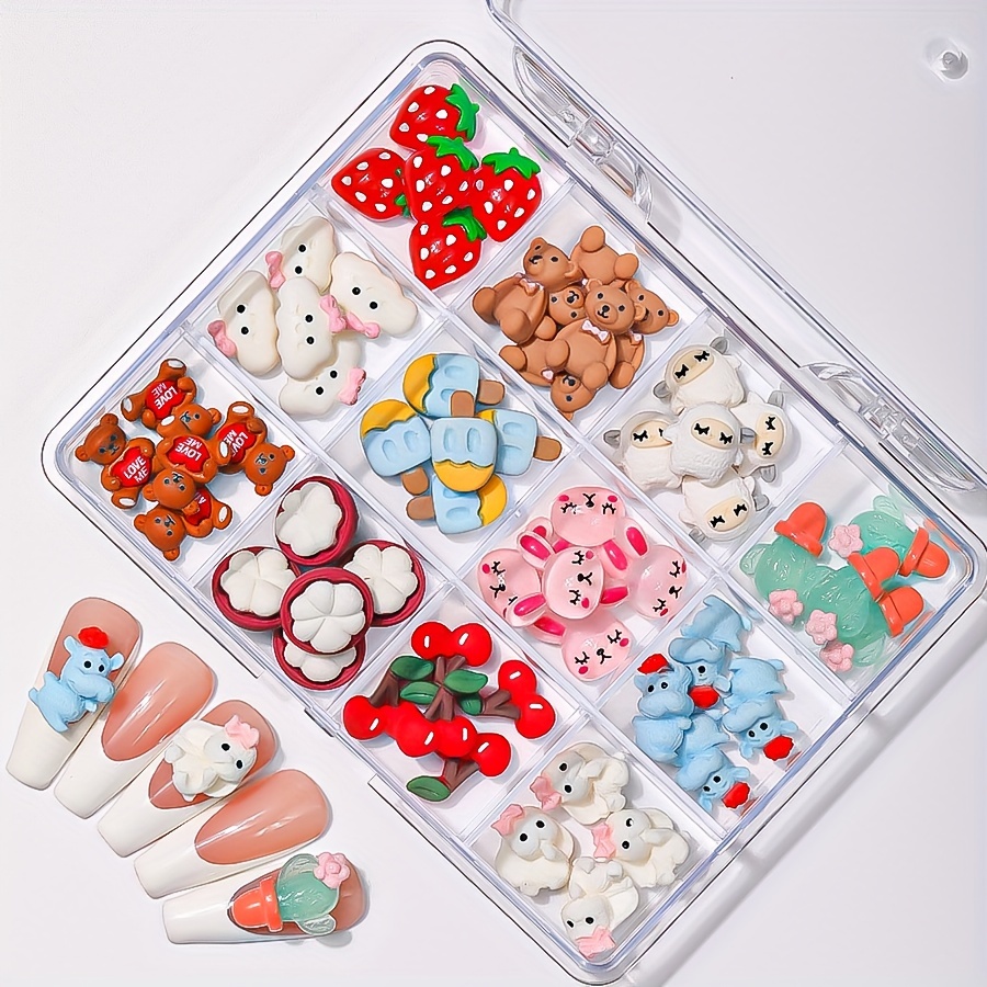 Jiaroswwei 10Pcs Candy Nail Charms Cute Bear Frog Pig Animal Fondant Charms  Flat Back 3D Nail Art Decoration Phone Case Ornament Accessories 