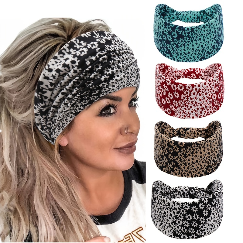 Flower Pattern Headband Headwear Sweat Absorbent Elastic - Temu Australia