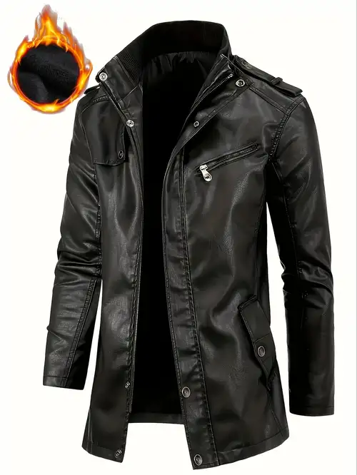 Plus Size Men's Pu Leather Jacket Winter Loose Jacket For - Temu