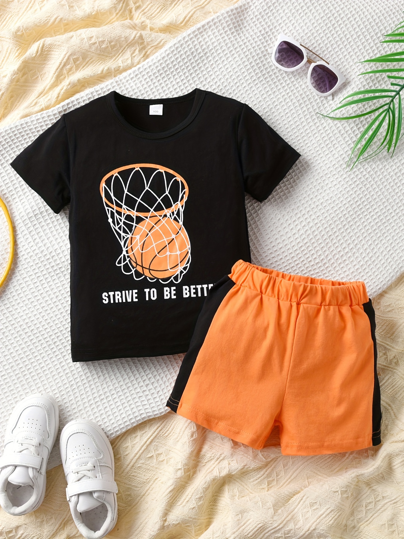 Boys Basketball Graphic Outfit Short Sleeves Round Neck T-shirt