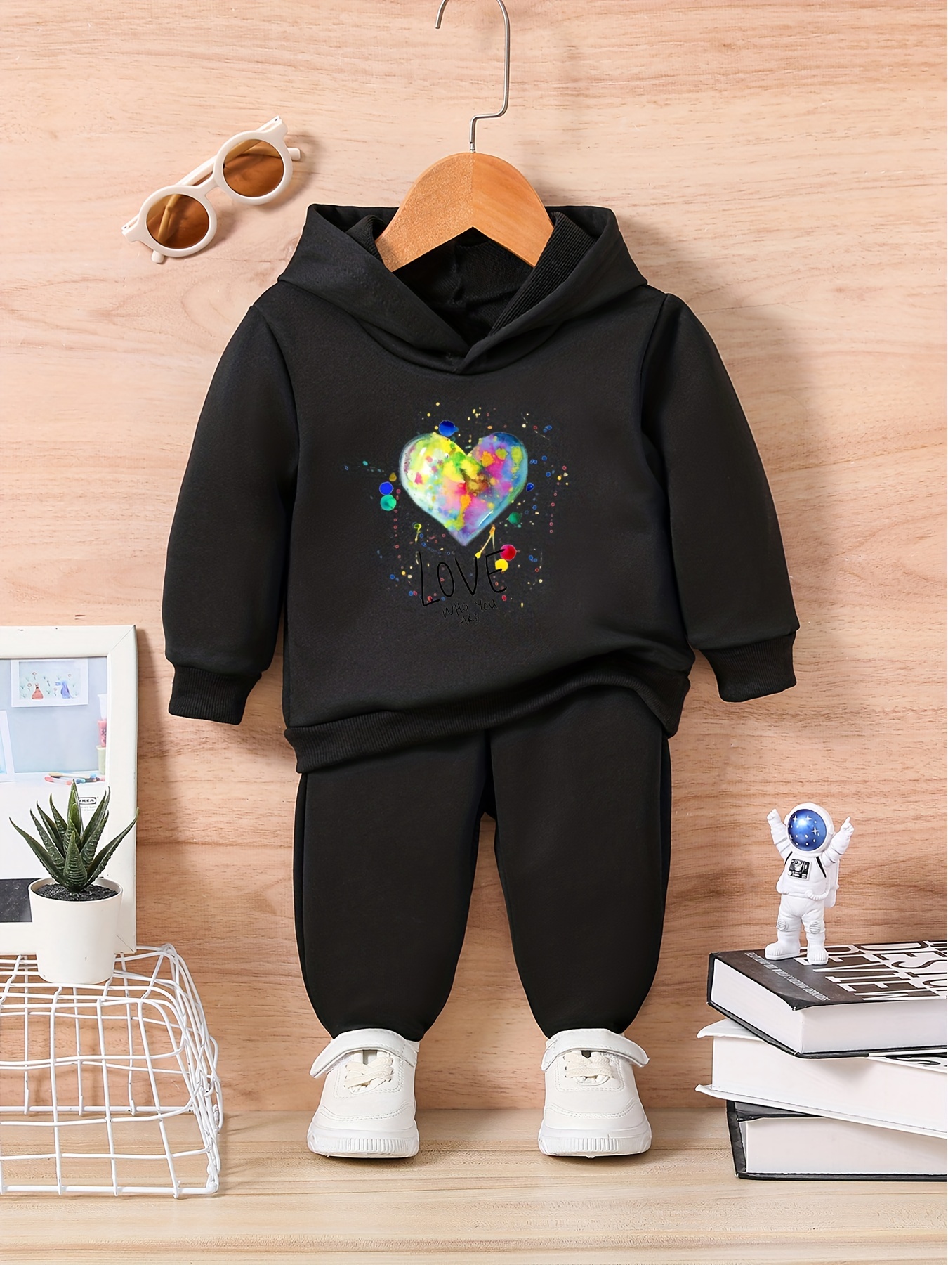 Boy's Love Print Outfit Colorful Heart Pattern Hoodie - Temu