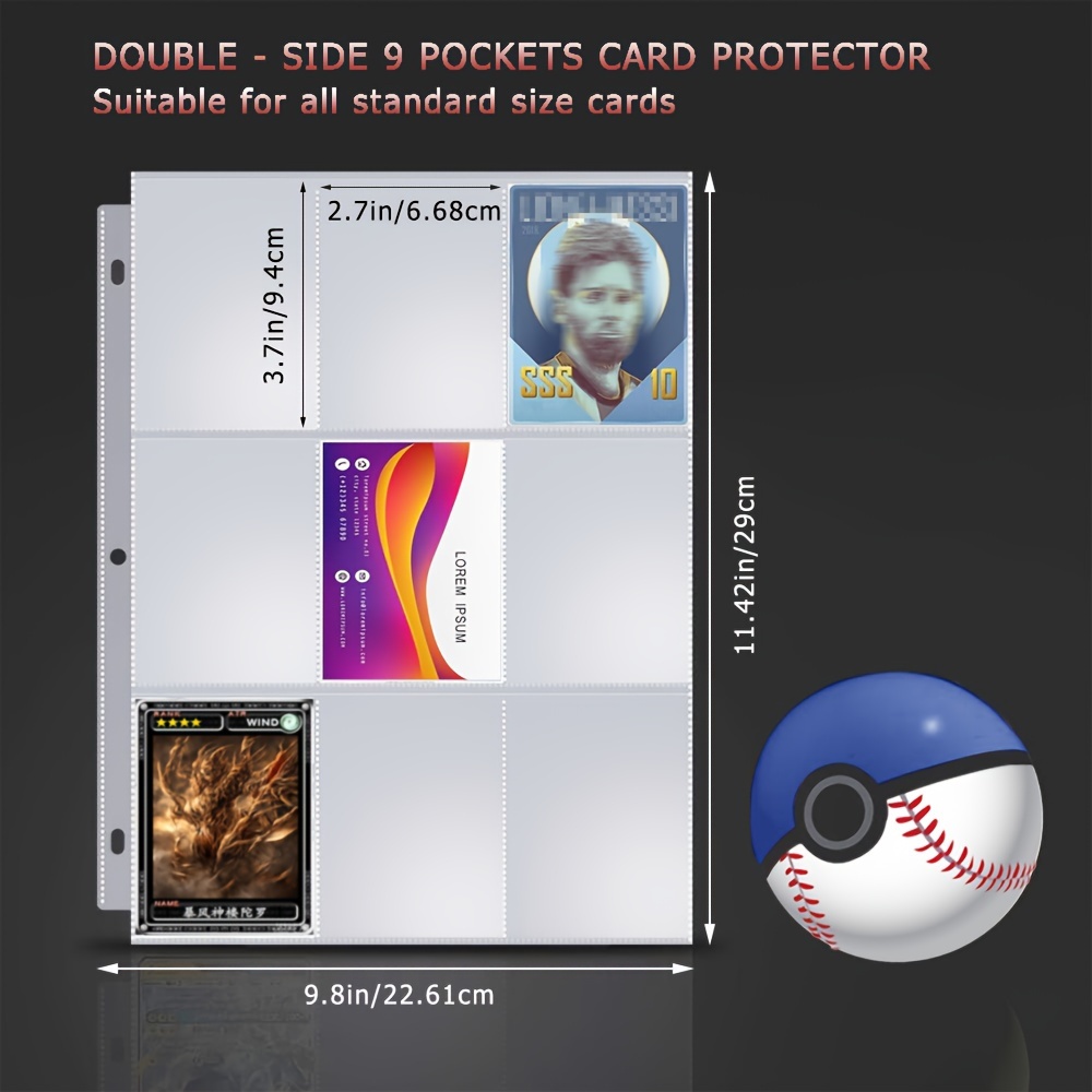 9 Pocket Pages Protectors Trading Card Pages Sleeves Coupon for Pokemon  Trading Cards, Baseball Cards, Sport Cards, Game Cards, Business Cards (  10pcs ) 