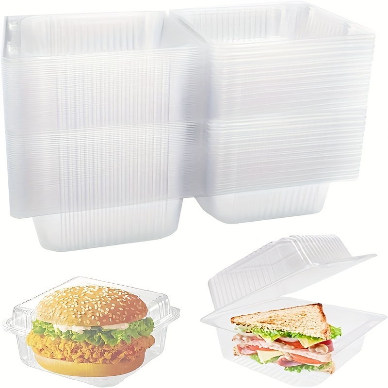 Xanllaxa 100 recipientes cuadrados de plástico transparente con bisagras,  recipientes de plástico para llevar, recipientes de alimentos desechables
