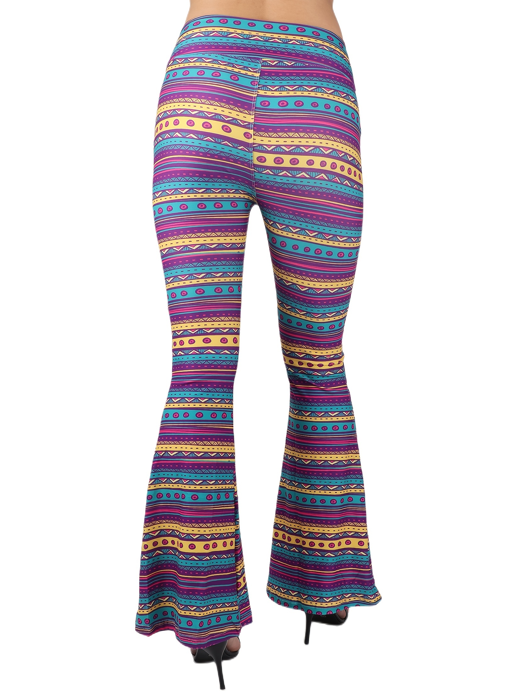 Geo Print Flare Leg Pants, Boho Pants For Spring & Summer, Women's Clothing