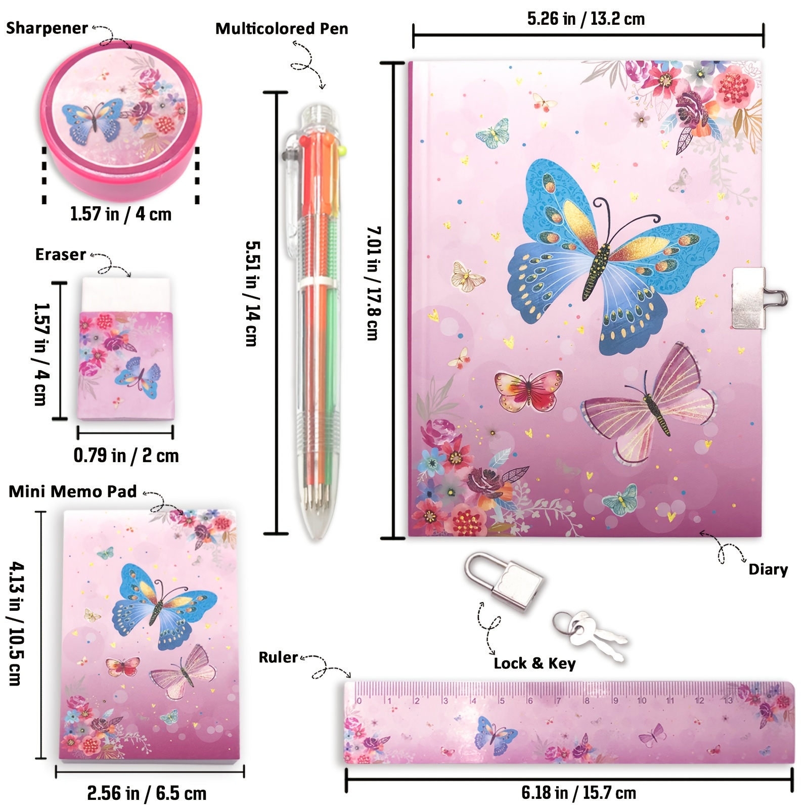 Girls Diary with Lock, Kids Journal Stationary Set for Pre School