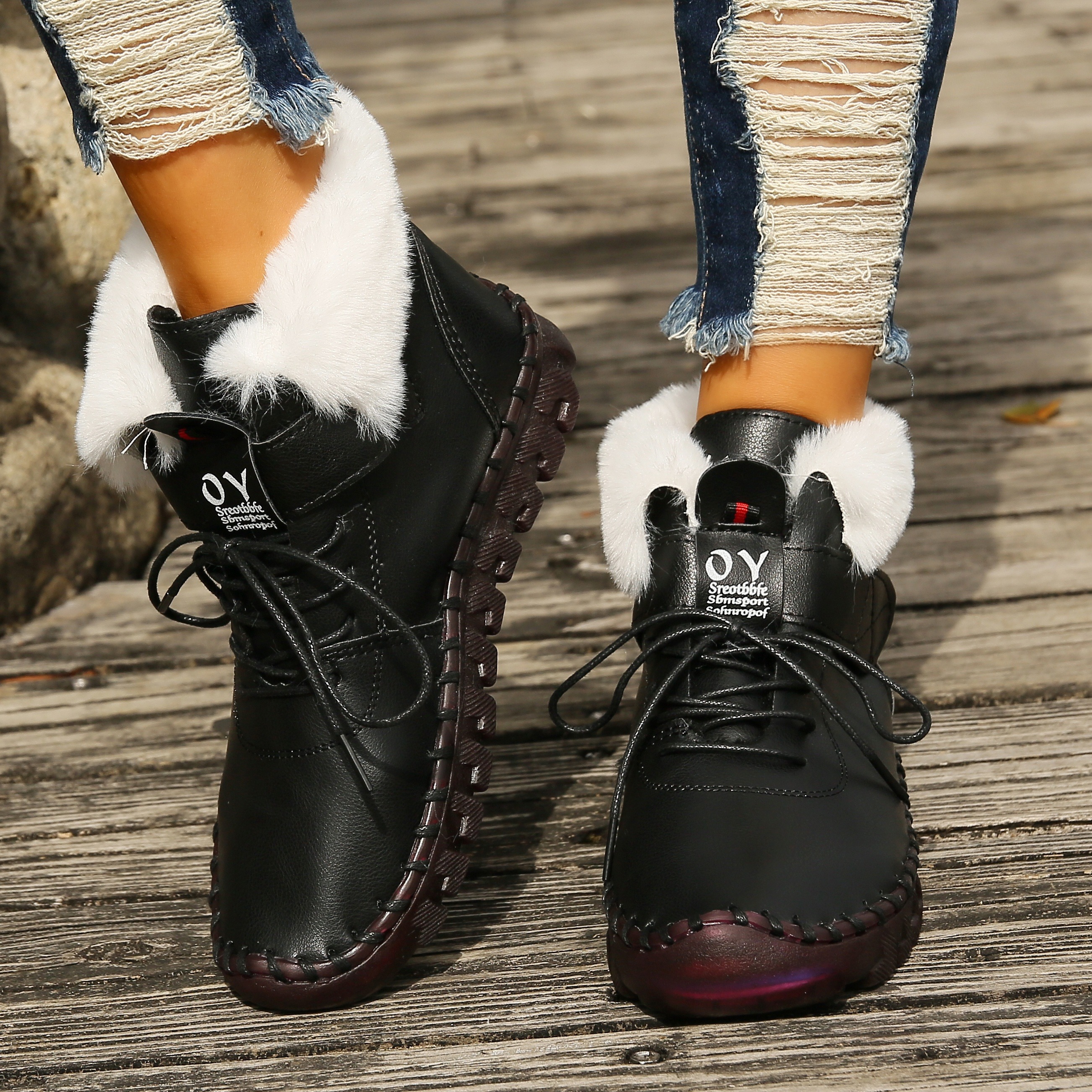 Women s Flat Short Boots Casual Lace Plush Lined Boots Temu United Kingdom