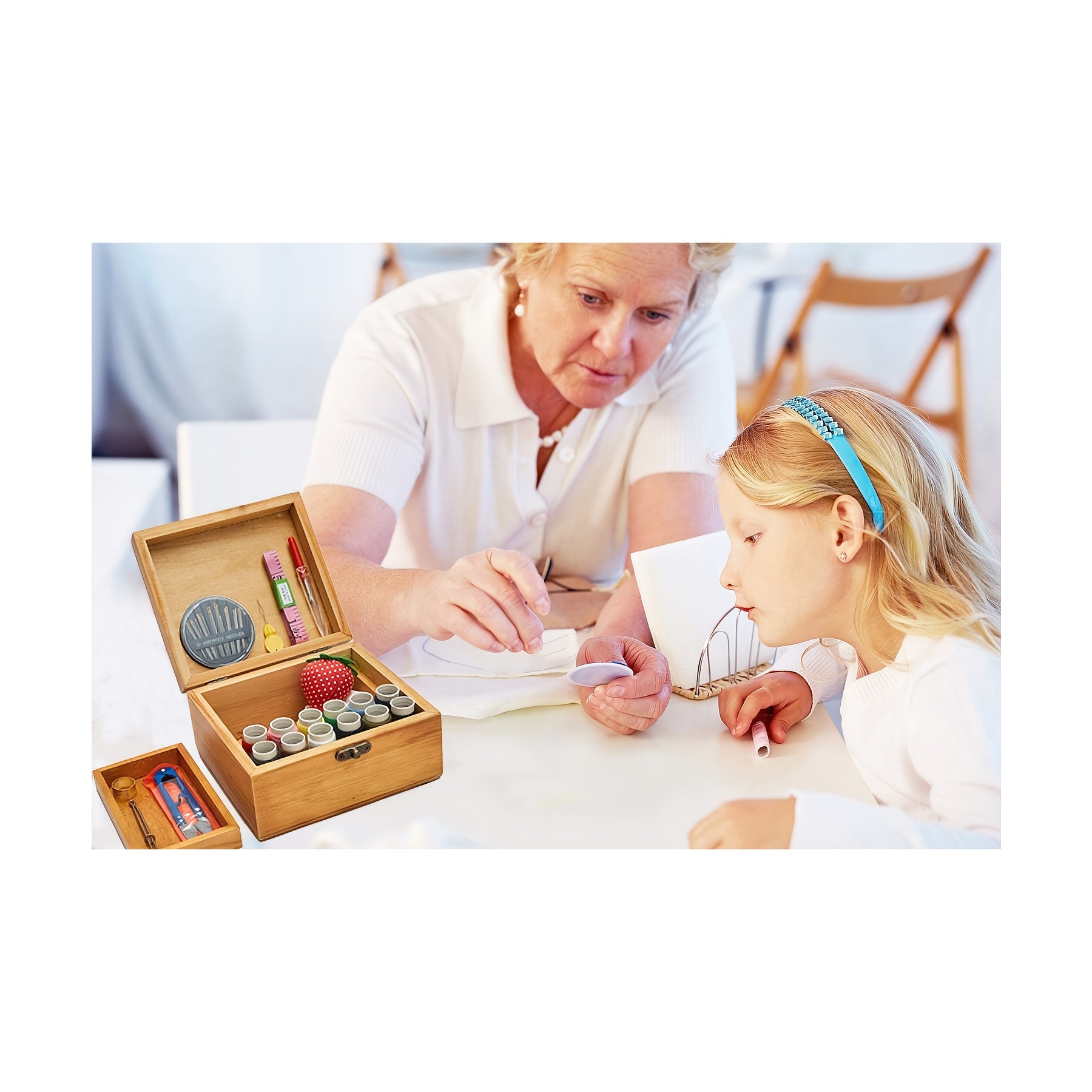 Home Wooden Sewing Kit Box for Adults Beginner Girls With