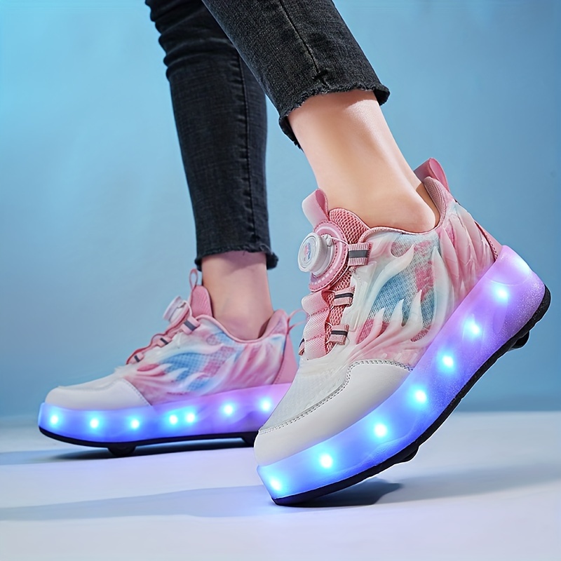 Baskets Enfants Roller Bleu USB Charge Sneaker avec une roue LED