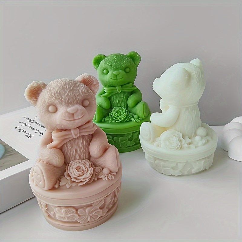 Cute 3D Bear Candle Mold Animal Shape Gypsum Epoxy Resin Clays