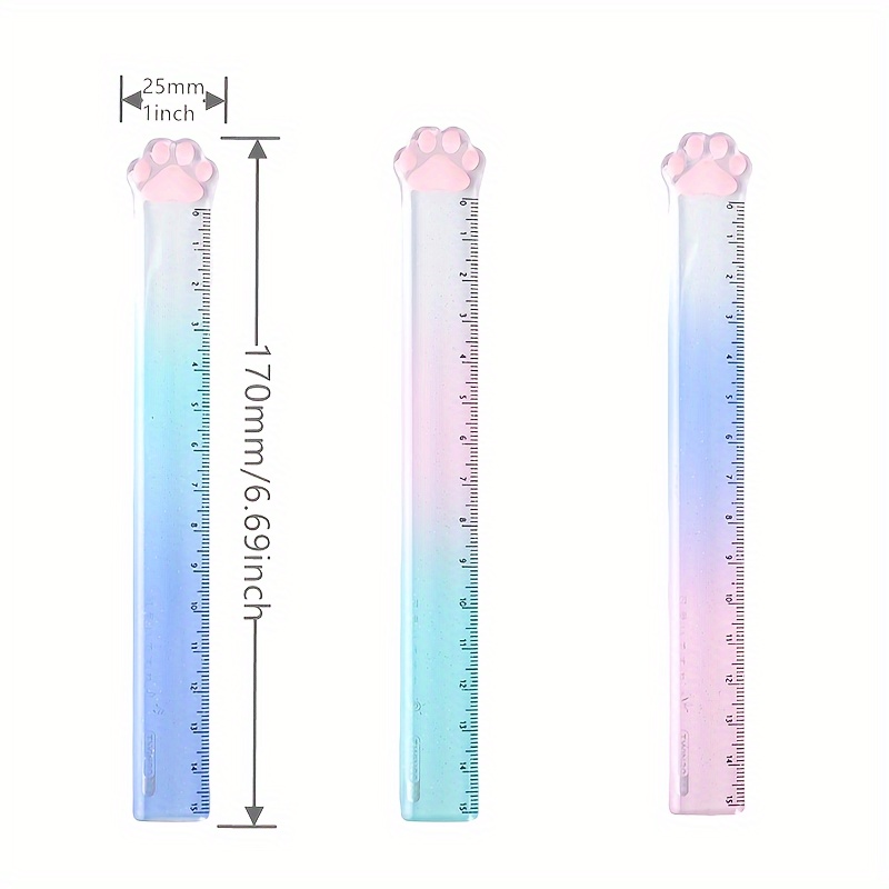 1pc Cute Cat Paw 15 Cm Straight Ruler, Student Drawing Plastic