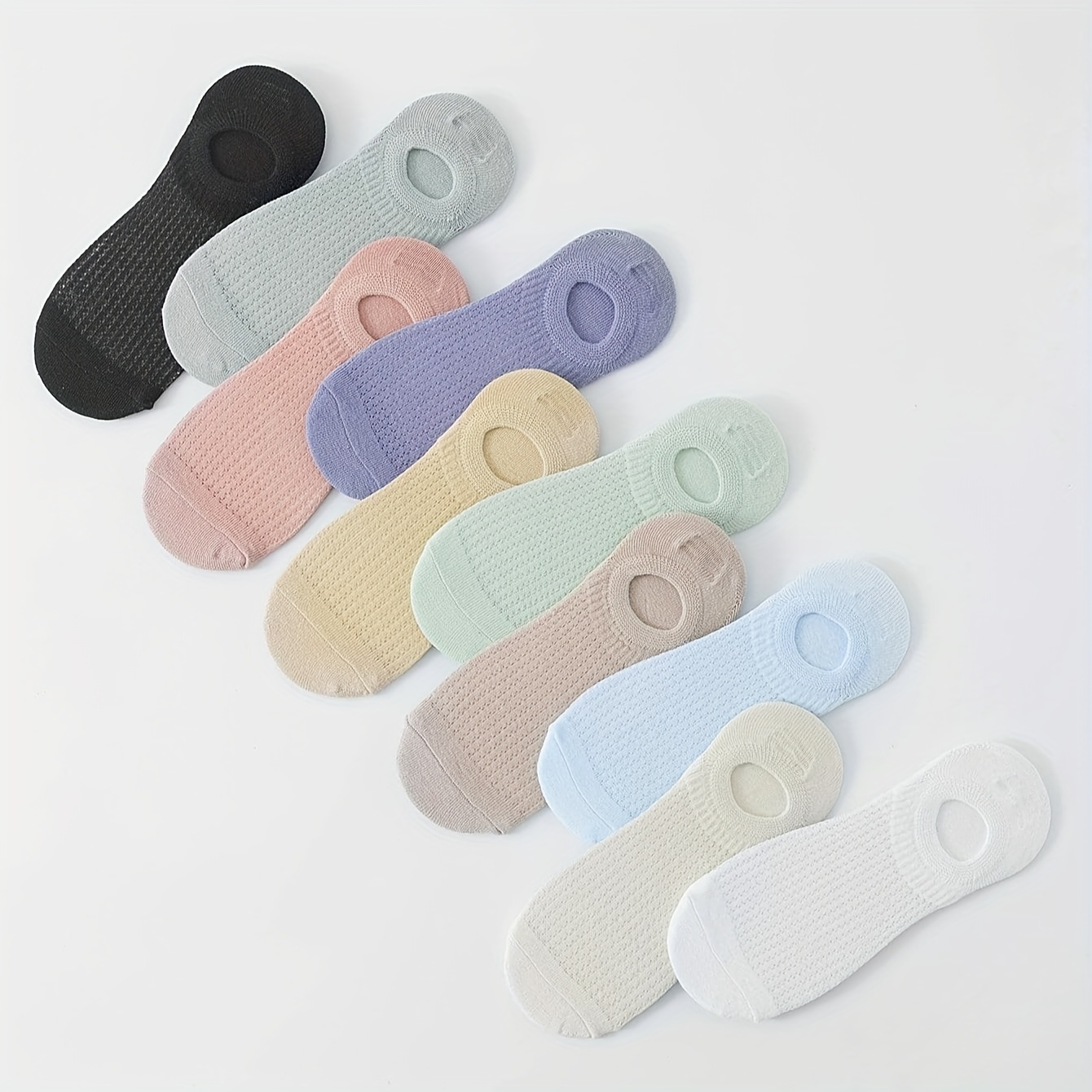 

10 Pairs Solid Mesh Boat Socks, Soft & Breathable Low Cut Ankle Socks, Women's Stockings & Hosiery
