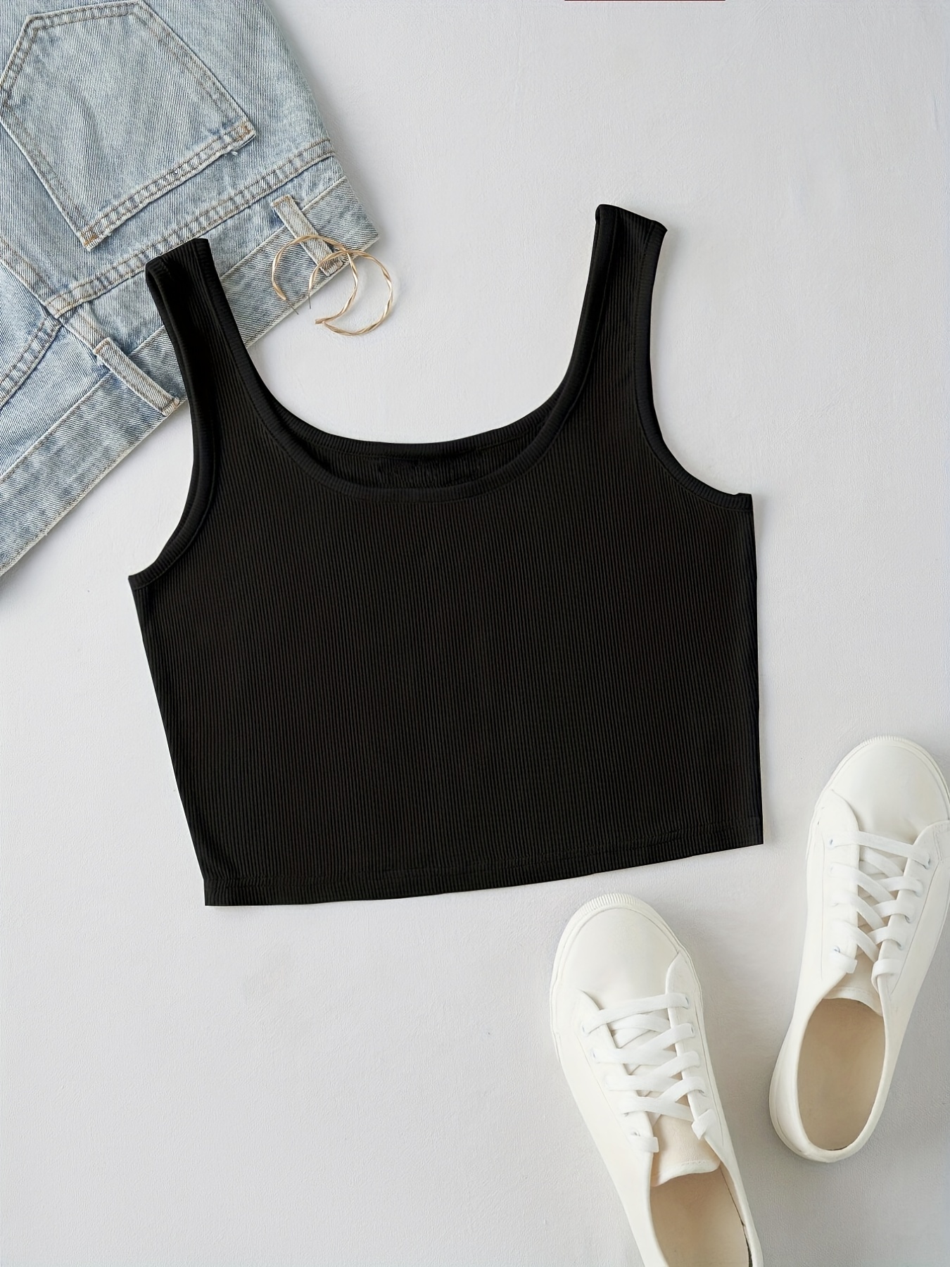 Rib Knit Crop Tank Top Solid Racerback Crop Tank Top Casual - Temu