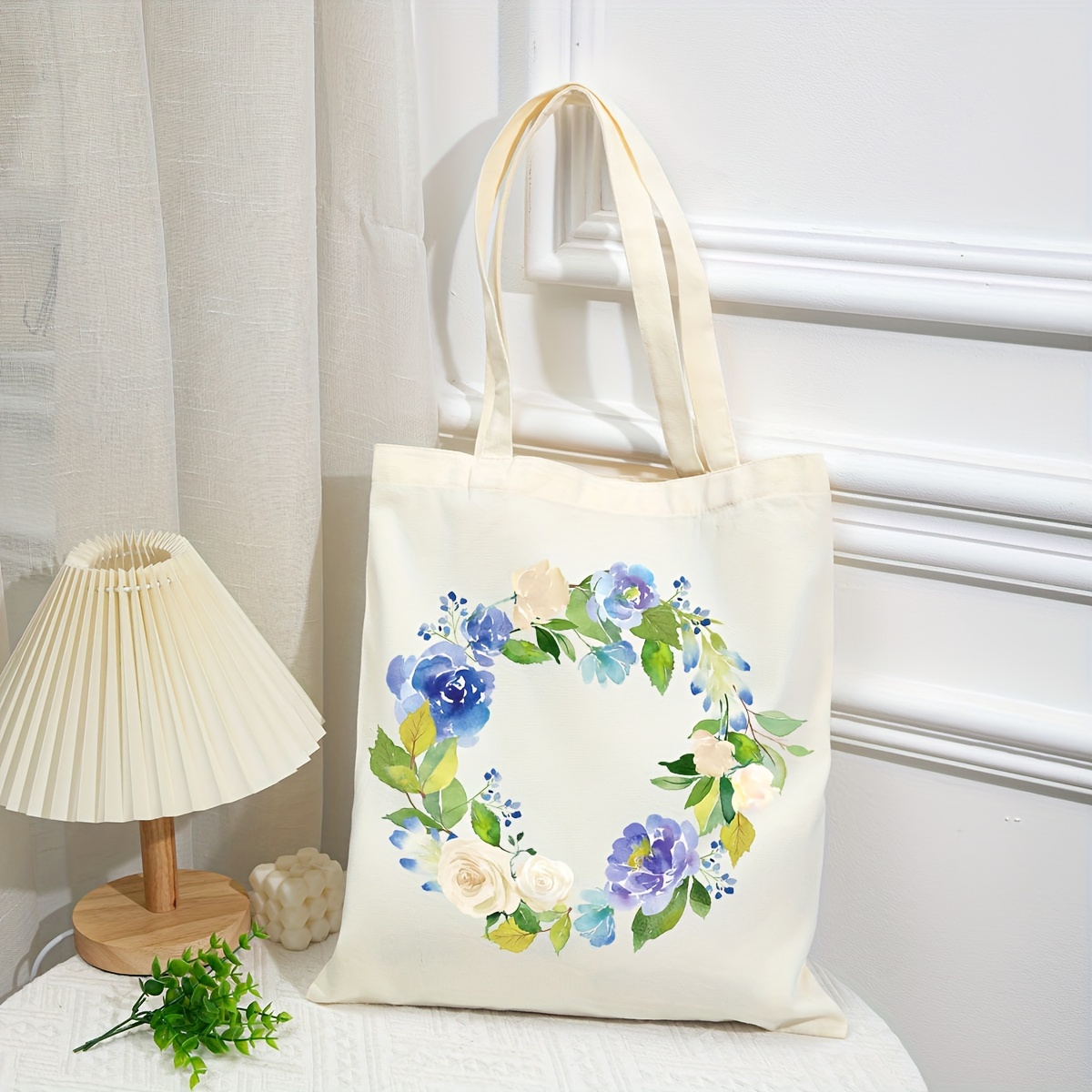 Art Flower Print Canvas Tote Bag Aesthetic Large Grocery - Temu