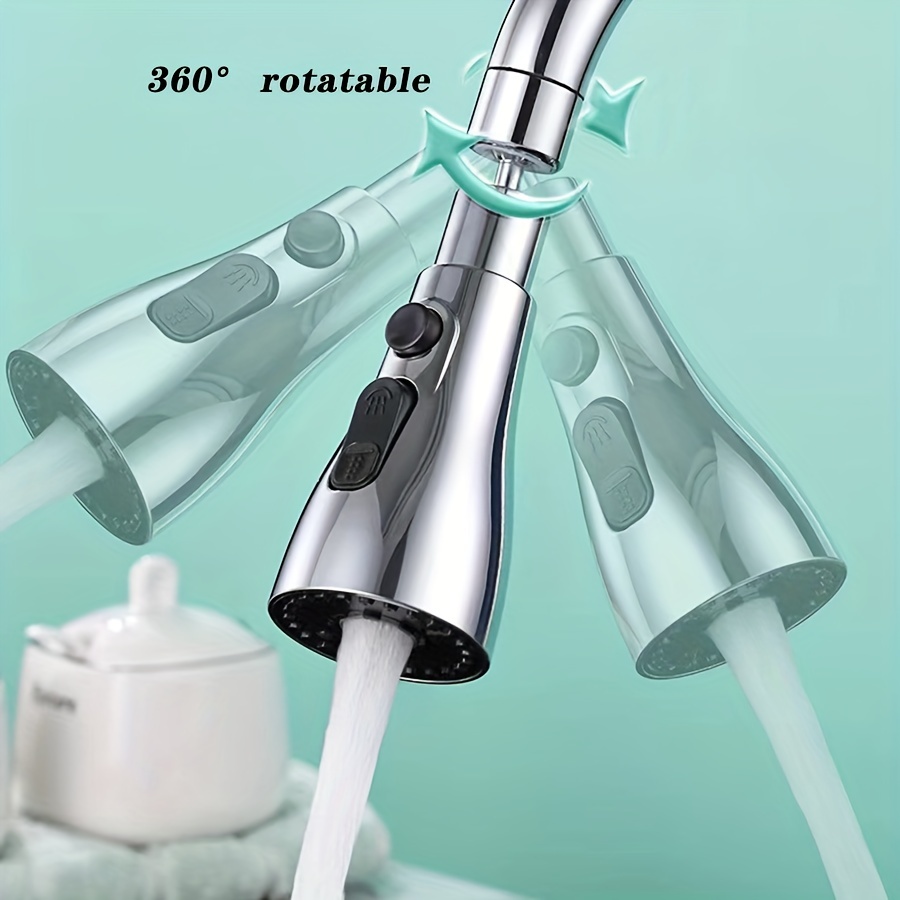 1pc Kitchen Faucet Extender, 360-degree Rotation, 3 Flow Modes, Kitchen Sink Faucet Parts, Faucet Spout Nozzle, Double-knife Water Outlet