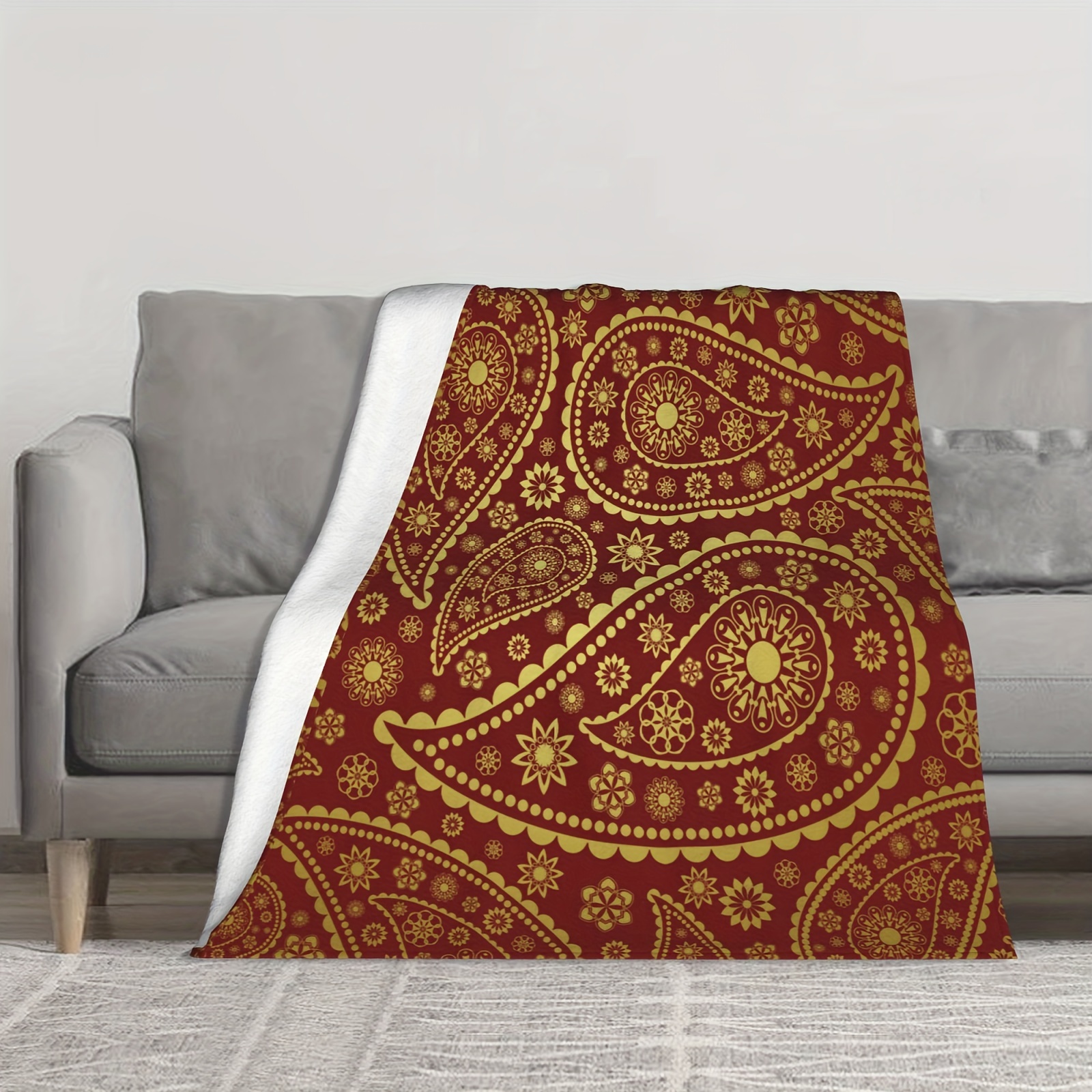 Paisley Romantic Leaf Red Vintage Pattern Print Throw Temu