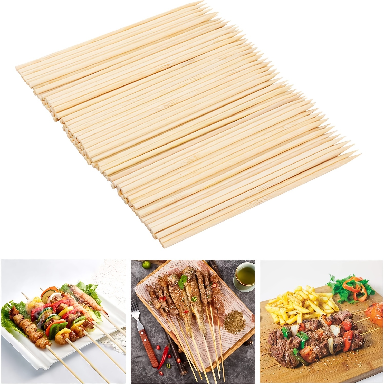 100pcs Natural Bamboo Skewers for Barbecue Appetizer & Kitchen Parties!