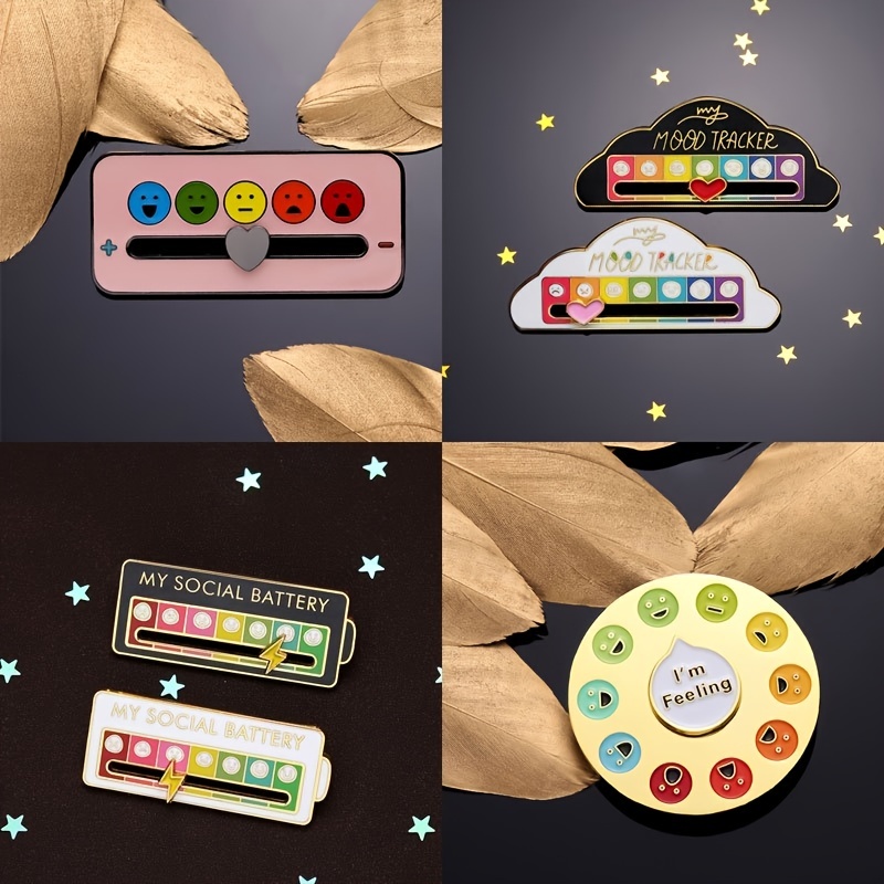Temu 1pc Rotating Rainbow Emotions Enamel Pins, My Social Battery Mood Tracker Metal Brooch Badges, Trendy Lapel Jewelry, Jewels Accessories Gift for