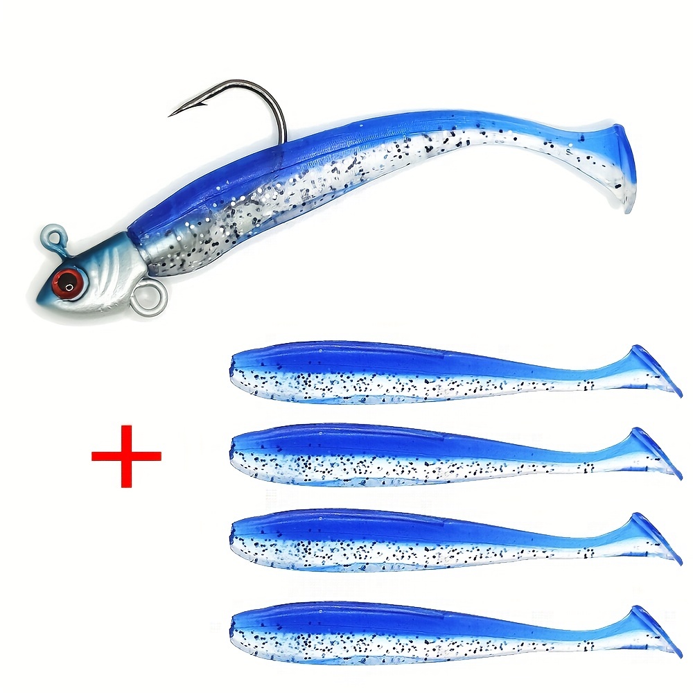 5pcs/set Silver Lead Hook & Weighted Fishing Hook With Soft Bait