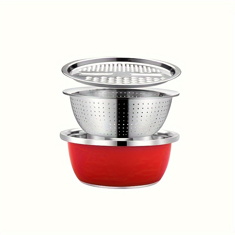 3Pcs/Set Multifunctional Kitchen Tool Grater Strainer Stainless Steel  Vegetables Fruits Graters Drain Basin Rice Washing Filter