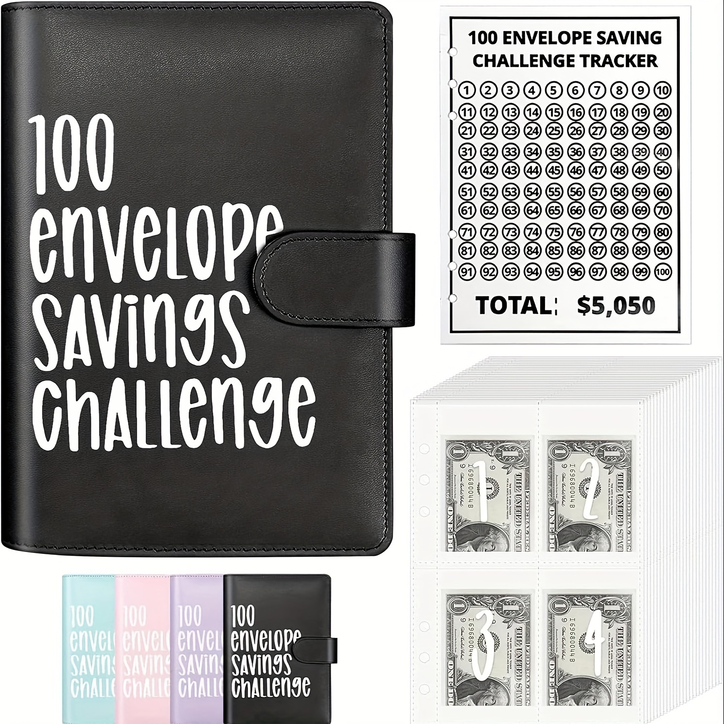 Kit de carpeta de desafío de ahorro de dinero, divertido organizador de  libros con sobres de efectivo para 100 días de relleno de efectivo,  presupuesto, reemplazo de caja de ahorro de dinero, 1 juego rosa :  Productos de Oficina 