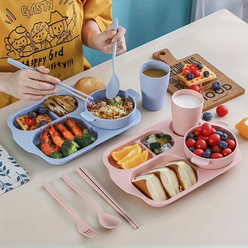 Wheat Divided Plates, Bowls, Chopsticks, Forks, Spoons And Cups