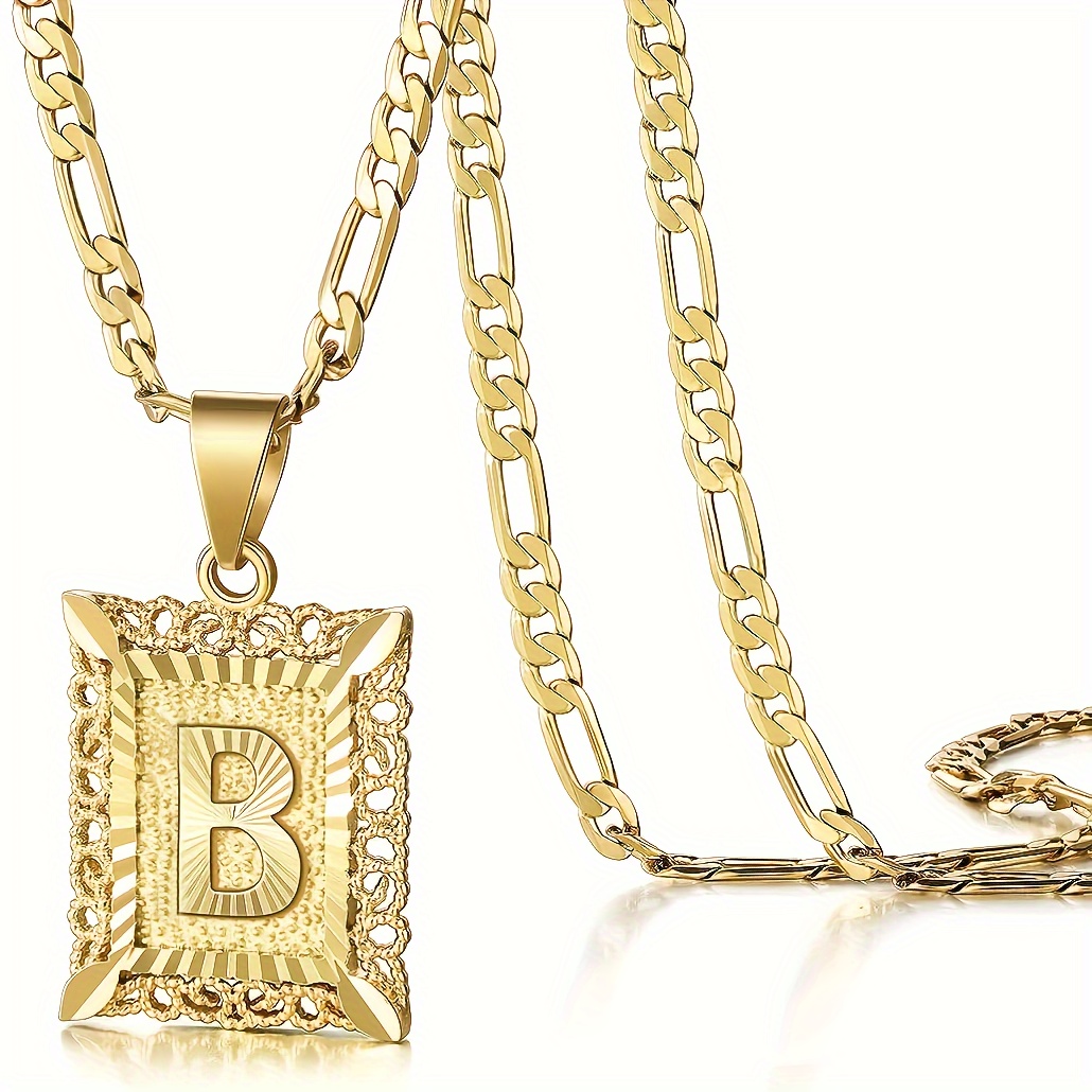 initial letter pendant necklace for men and women 18k gold plated square capital monogram necklace alhpabets from a z figaro chain necklace a golden yellow 6