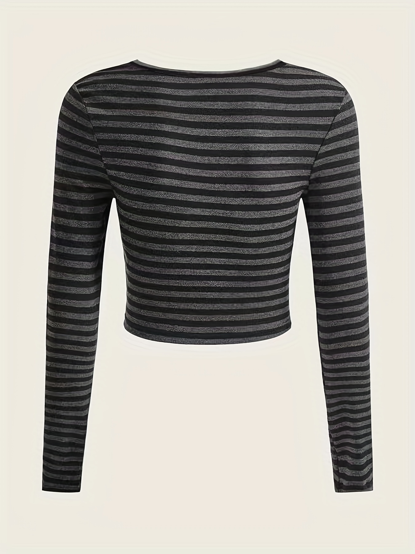 Stripe Print Crew Neck Crop T shirt Y2k Long Sleeve Top - Temu