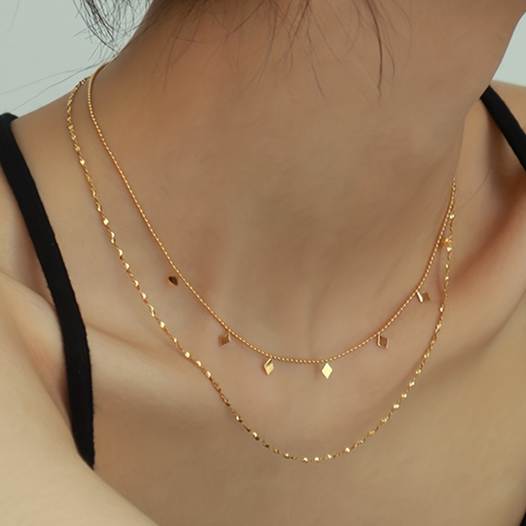 

Cool Style Rhombus Sequin Petal Chain Plated Stainless Steel Necklace Female Double Layer Stacking Luxury Niche Clavicle Chain
