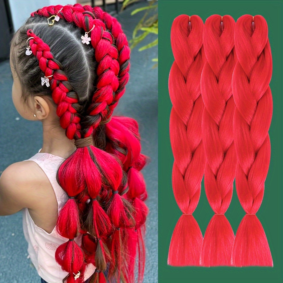 Jumbo Braiding Hair for Kids Girls Extension Candy Cane Braids Hair  Extensions,Braiding Hair Red/White 24inch,3 Bundles/Lot