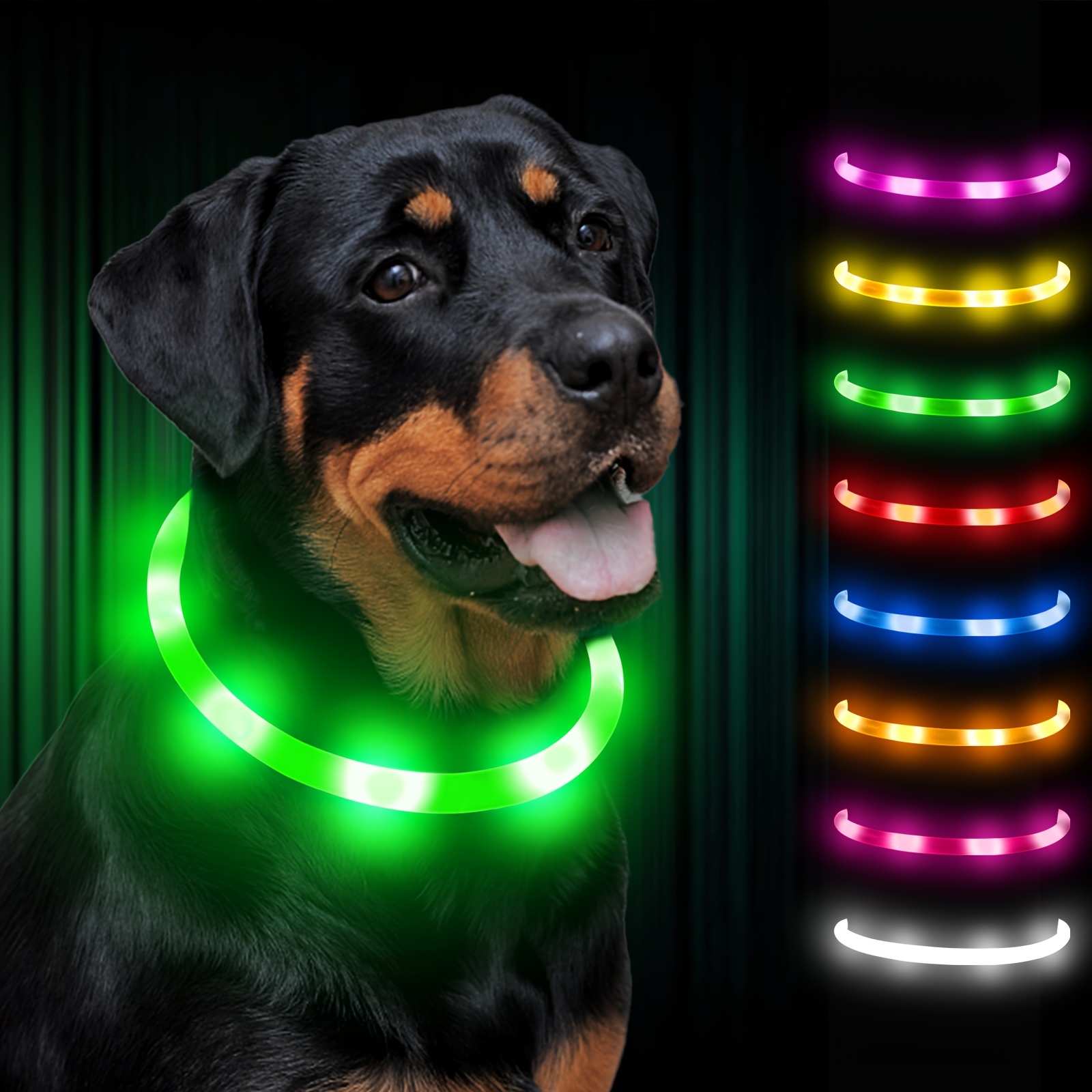 4 luces para perros para caminar de noche, collares para perros iluminados,  collar para mascotas LED impermeable ajustable recargable por USB, collar  para perros con luz de seguridad